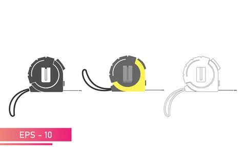 Set, Measuring tape with a flexible strap and a clip on the belt. Linear, solid Stock Illustration