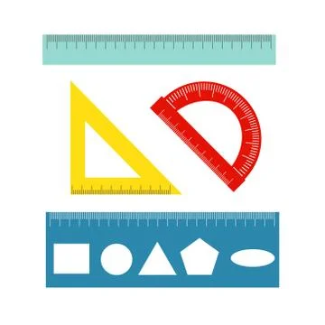 Set of measuring tools rulers, triangles, protractor. Vector school instrumen Illustrazione stock