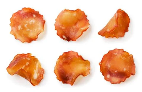 Set of meat chips close-up on a white. Top view Stock Photos