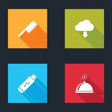 Set Meat chopper, Cloud download, USB flash drive and Covered with tray of fo 库存插图