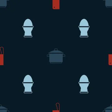 Set Meat chopper, Cooking pot and Chicken egg on stand on seamless pattern Stock Illustration