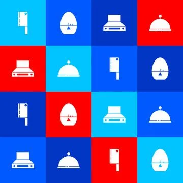 Set Meat chopper, Kitchen timer, extractor fan and Covered with tray icon Stock Illustration