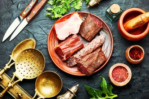 Set meat cured Stock Photos