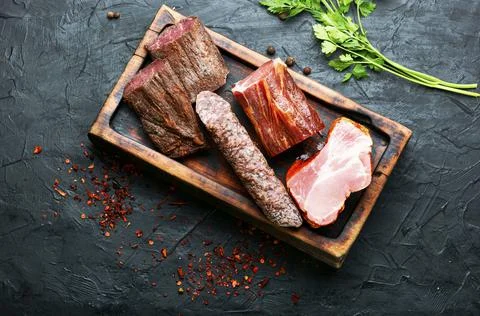 Set meat cured Stock Photos