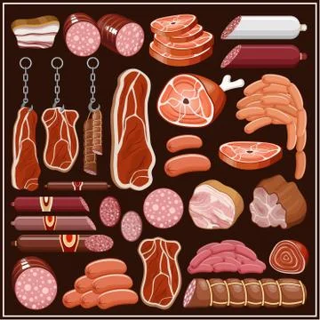 Set of meat products. Stock Illustration