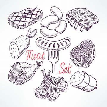 Set of meat products Stock Illustration