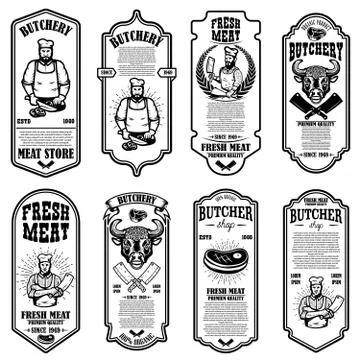 Set of meat store flyers. Design element for banner, logo, sign, poster, flye Stock Illustration