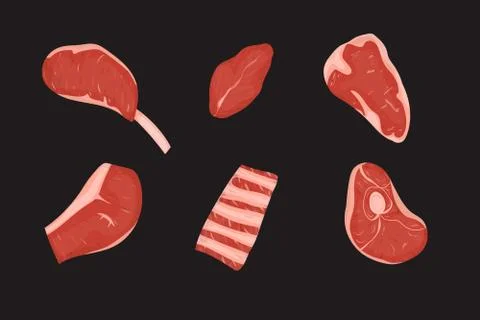 Set of meats cuts with fat. Stock Illustration