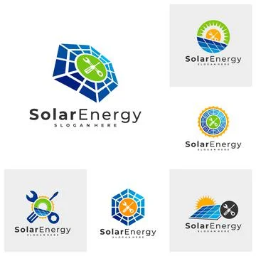 Set of Mechanic Solar logo vector template, Creative Solar panel energy logo  Stock Illustration