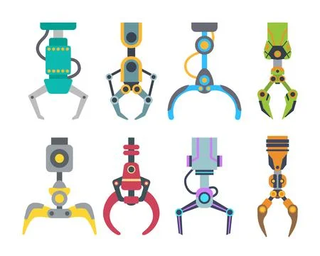 Set of mechanical claw toy set collection. Claw gripper for arm arcade game.. Stock Illustration
