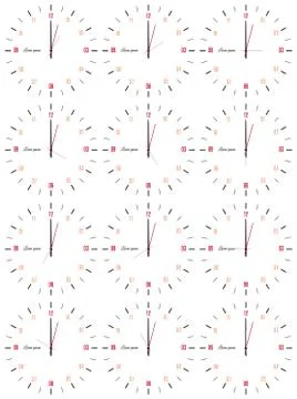 A set of mechanical clocks with an image of each of the twelve hours Illustrazione stock