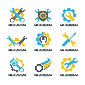 Set of Mechanical Logo Design Collection with Gear and Wrench. Repair Servi.. Stock Illustration