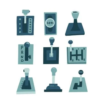 Set of mechanical, manual and automatic gearbox. Flat vector illustration Stock Illustration