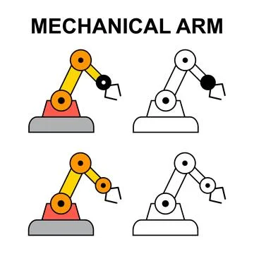 Set of Mechanical robot arm machine icon, technology hydraulic robotic hand, Illustrazione stock