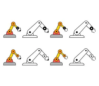 Set of Mechanical robot arm machine icon, technology hydraulic robotic hand, Stock Illustration
