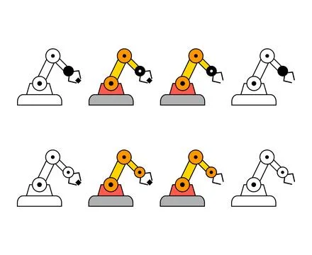 Set of Mechanical robot arm machine icon, technology hydraulic robotic hand, Stock Illustration