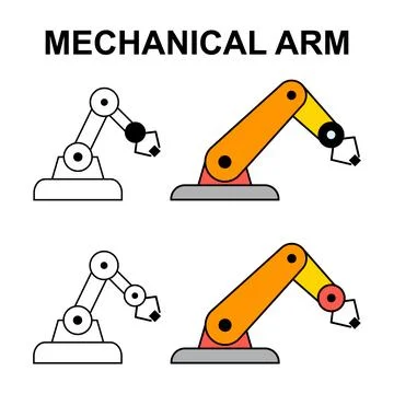 Set of Mechanical robot arm machine icon, technology hydraulic robotic hand, Stock Illustration