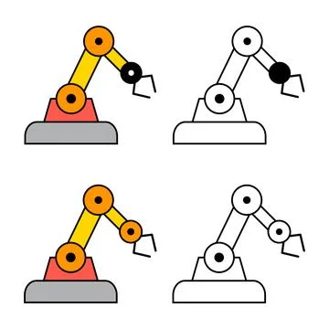 Set of Mechanical robot arm machine icon, technology hydraulic robotic hand, Stock Illustration