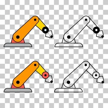 Set of Mechanical robot arm machine icon, technology hydraulic robotic hand, Stock Illustration
