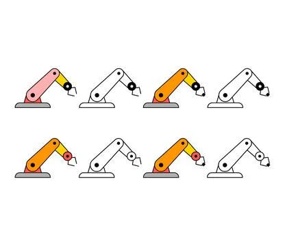 Set of Mechanical robot arm machine icon, technology hydraulic robotic hand, Stock Illustration