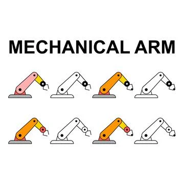 Set of Mechanical robot arm machine icon, technology hydraulic robotic hand, Stock-Illustration