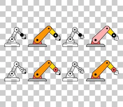 Set of Mechanical robot arm machine icon, technology hydraulic robotic hand, Illustrazione stock