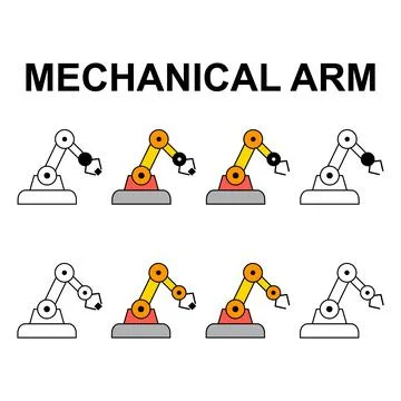 Set of Mechanical robot arm machine icon, technology hydraulic robotic hand, Stock Illustration