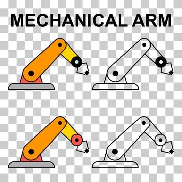 Set of Mechanical robot arm machine icon, technology hydraulic robotic hand, Illustrazione stock