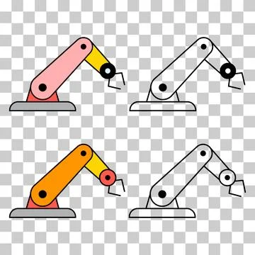 Set of Mechanical robot arm machine icon, technology hydraulic robotic hand, Illustrazione stock