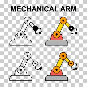 Set of Mechanical robot arm machine icon, technology hydraulic robotic hand, Stock Illustration