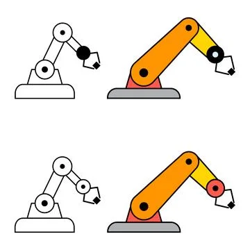 Set of Mechanical robot arm machine icon, technology hydraulic robotic hand, Stock Illustration