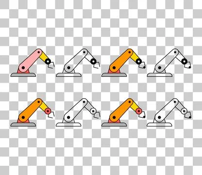 Set of Mechanical robot arm machine icon, technology hydraulic robotic hand, Stock Illustration