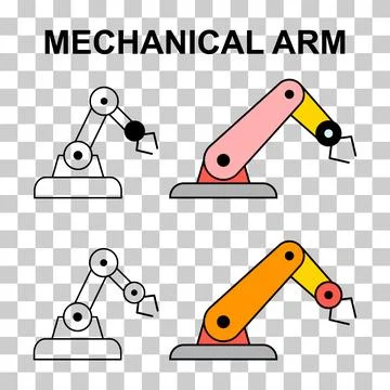 Set of Mechanical robot arm machine icon, technology hydraulic robotic hand, Illustrazione stock