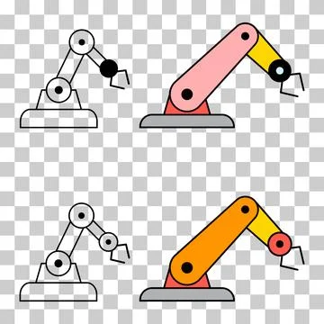 Set of Mechanical robot arm machine icon, technology hydraulic robotic hand, Stock Illustration