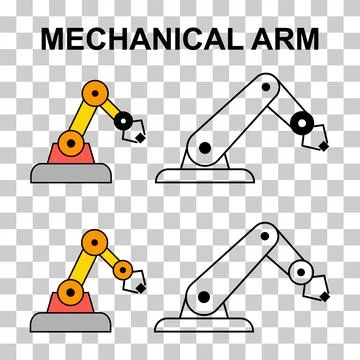 Set of Mechanical robot arm machine icon, technology hydraulic robotic hand, Illustrazione stock