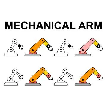 Set of Mechanical robot arm machine icon, technology hydraulic robotic hand, Illustrazione stock