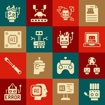 Set Mechanical robot hand, Artificial intelligence, Creating, Robot, Processor Stock Illustration