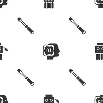 Set Mechanical robot hand, Humanoid and Screwdriver on seamless pattern. Vector 스톡 일러스트