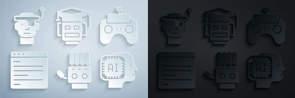 Set Mechanical robot hand, Remote control, Computer api interface, Humanoid.. 스톡 일러스트