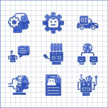Set Mechanical robot hand, Technical specification, Broken, Artificial inte.. Illustrazione stock