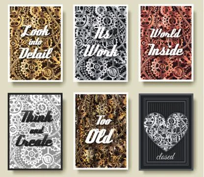 Set of mechanical vector posters for you design with typographic motivation Stock Illustration
