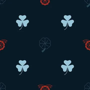 Set Medal with clover, Four leaf and Clover trefoil on seamless pattern. Vector 스톡 일러스트