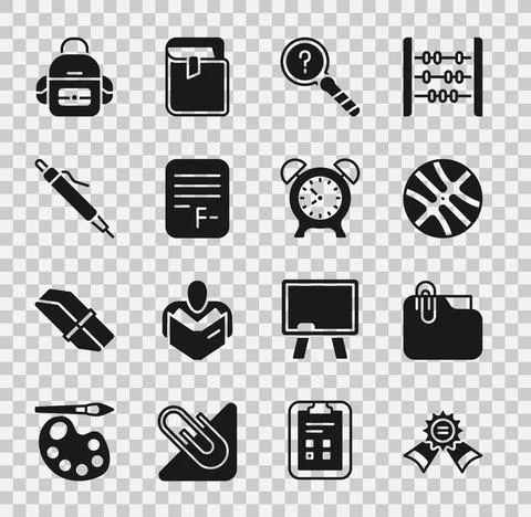 Set Medal, Document folder with clip, Basketball ball, Unknown search, Exam イラスト素材