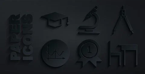 Set Medal, Drawing compass, Graph, schedule, chart, diagram, School table and Illustrazione stock