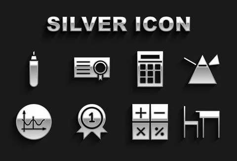 Set Medal, Light rays in prism, School table and chair, Calculator, Graph Stockillustratie