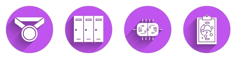Set Medal, Locker or changing room, Hockey table and Planning strategy icon with Stock Illustration