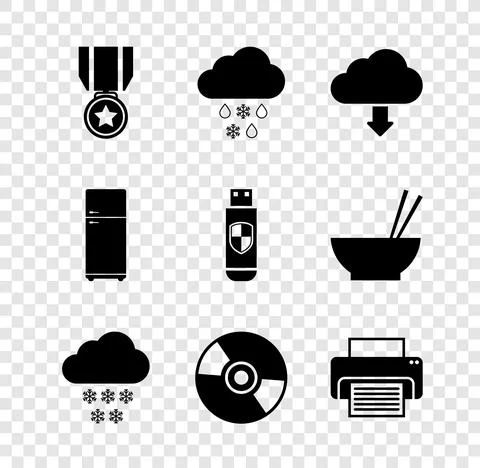 Set Medal with star, Cloud snow and rain, download, , CD or DVD disk and Printer Stock Illustration