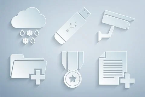 Set Medal with star, Security camera, Add new folder, file, USB flash drive and イラスト素材