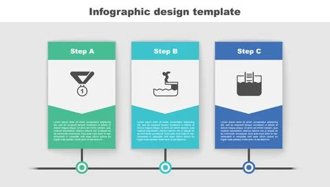 Set Medal, Swimmer diving into pool and Swimming with ladder. Business infogr Stock Illustration