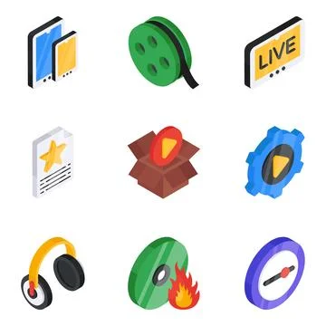 Set of Media and Cinematography Flat Icons Stock Illustration